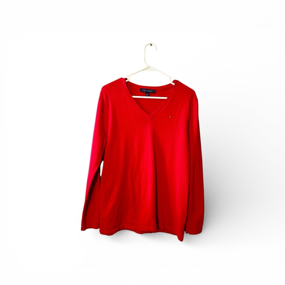 Tommy Hilfiger Essential V Neck red sweater 100% cotton
